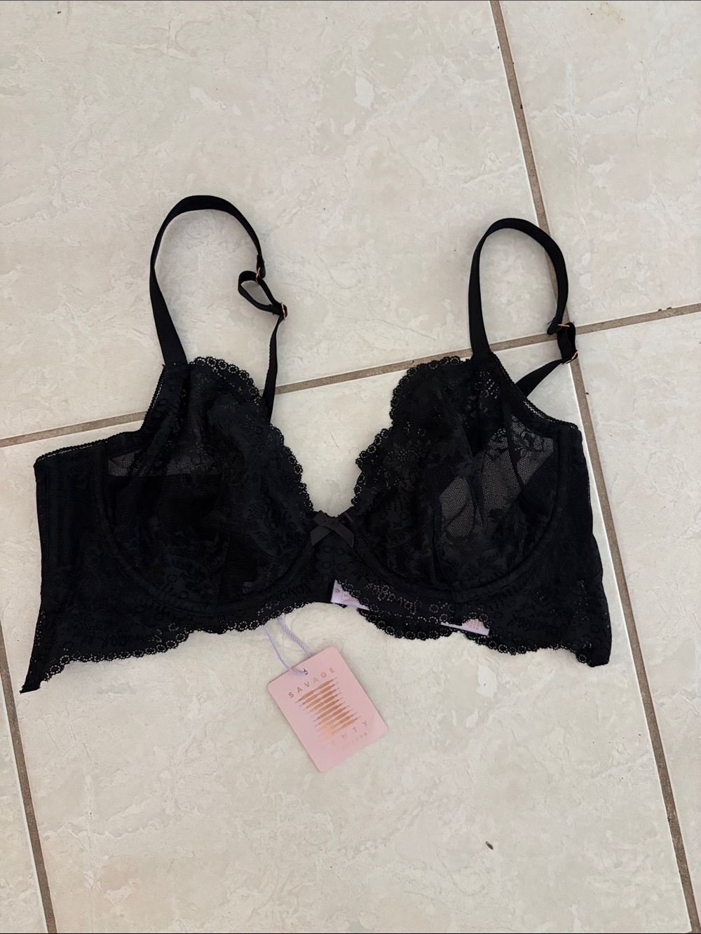 Savage X Fenty Black Lace Longline Underwire Bra